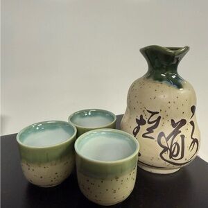Elegant Green and Cream Ceramic Sake Set